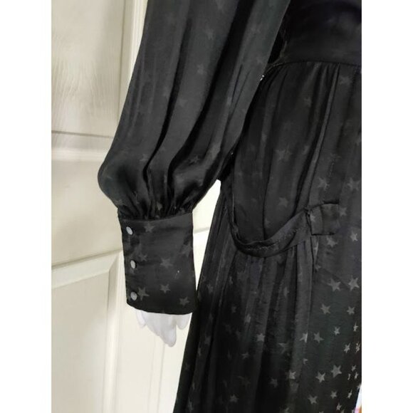 Max Studio Vintage Whimsy Goth Star Pattern Puff Sleeves Pleated Midi Dress M - Picture 7 of 16